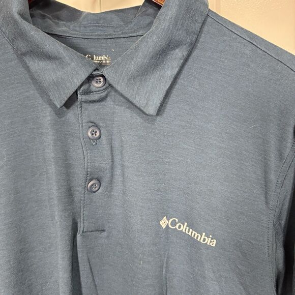 Columbia Omni-Wick Short Sleeve Polo Blue Mens Sz Large Golfing Outdoors - Picture 2 of 9
